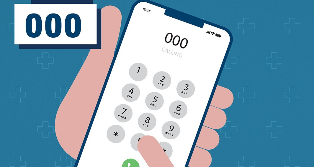 After hours graphic of a mobile phone calling 000.