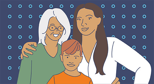 Graphic of a family standing together.