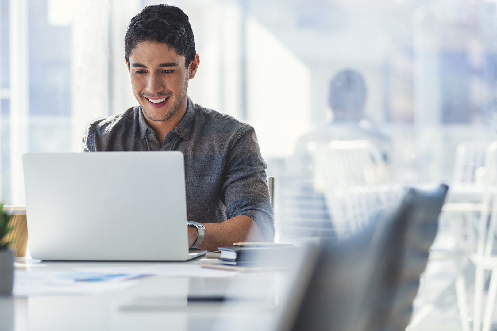 Man on computer.