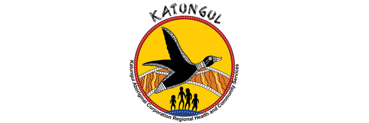 Katungul logo that shows a black bird in front of a yellow circle.