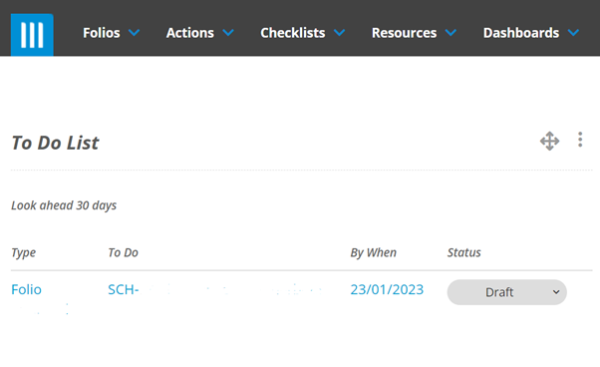 Snapshot of a 'To do list' on Folio.